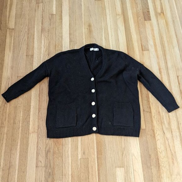 Zara knit black chunky oversized sweater with gold lizard buttons - Picture 2 of 6